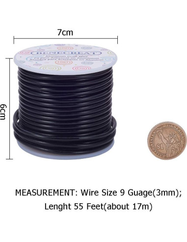 Alambre de Manualidades BENECREAT 3mm 16.76m Negro Flexible