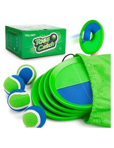 Juego de Lanzar y Atrapar TEILLNET - 4 Palas y 4 Pelotas - Azul