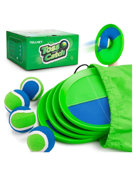 Juego de Lanzar y Atrapar TEILLNET - 4 Palas y 4 Pelotas - Azul