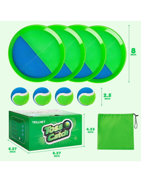 Juego de Lanzar y Atrapar TEILLNET - 4 Palas y 4 Pelotas - Azul