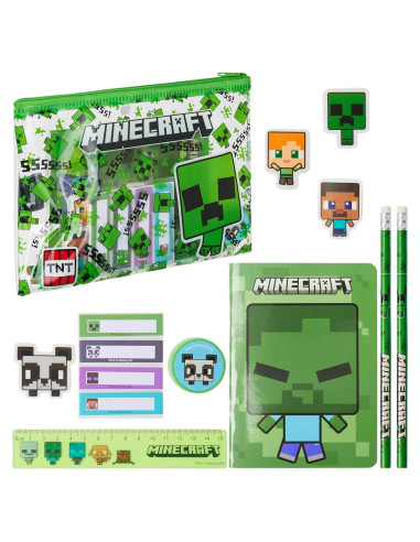 Estuche de Lápices Minecraft Verde con Set de Papelería Escolar