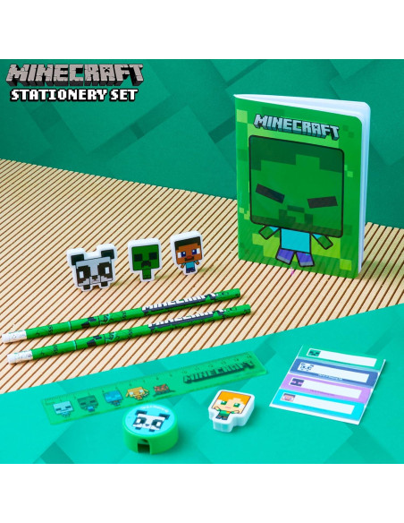 Estuche de Lápices Minecraft Verde con Set de Papelería Escolar