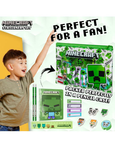 Estuche de Lápices Minecraft Verde con Set de Papelería Escolar