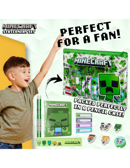 Estuche de Lápices Minecraft Verde con Set de Papelería Escolar