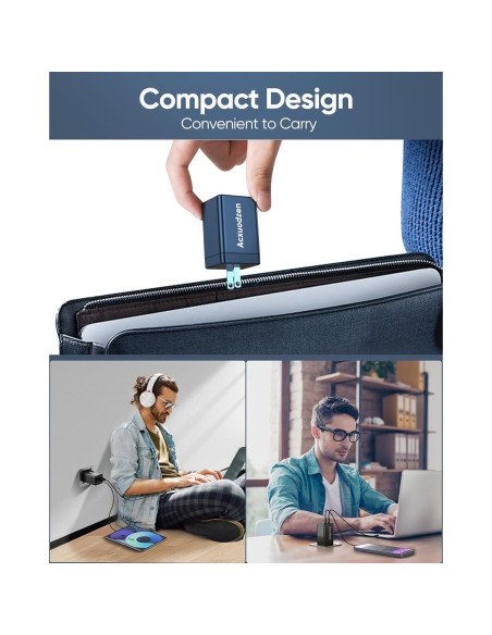 Cargador USB C 160W Acxuodzen 3 Puertos Rápido QC3.0 Negro