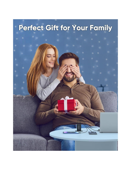 Cargador USB C 160W Acxuodzen 3 Puertos Rápido QC3.0 Negro