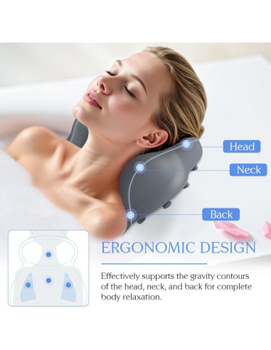 Almohada de Baño Kixcvdm con Airbag Inflable y Ventosas Gris