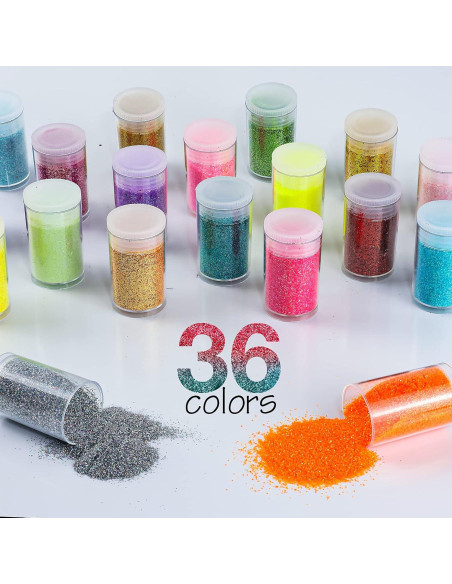 Juego de 36 Colores de Purpurina Ultra Fina Linwulte 271.5g