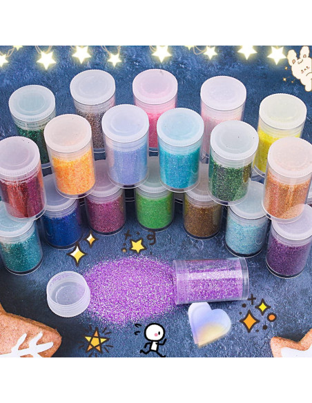 Juego de 36 Colores de Purpurina Ultra Fina Linwulte 271.5g