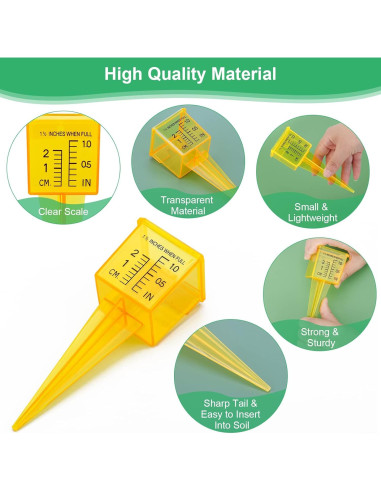 10 Pluviómetros Amarillos AngleKai 13x4.8 cm para Jardín