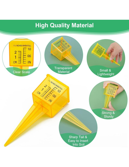 10 Pluviómetros Amarillos AngleKai 13x4.8 cm para Jardín