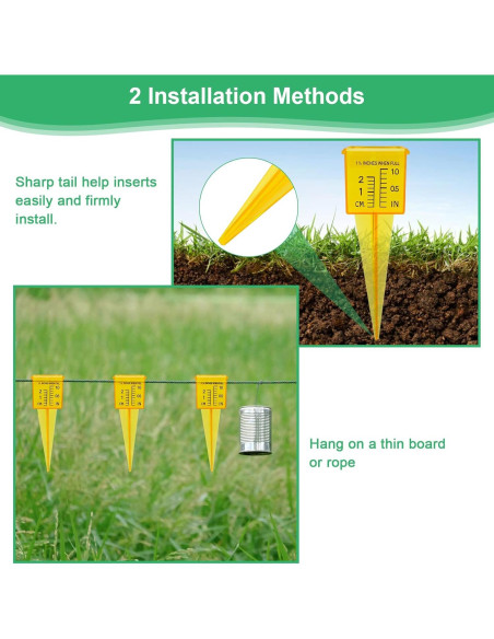 10 Pluviómetros Amarillos AngleKai 13x4.8 cm para Jardín