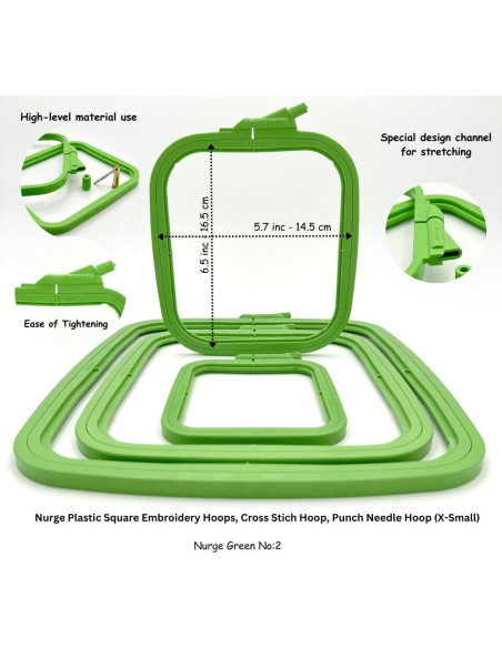 Aro de Bordado Rectangular Plástico Nurge No:2 Verde 14.5x16.5cm