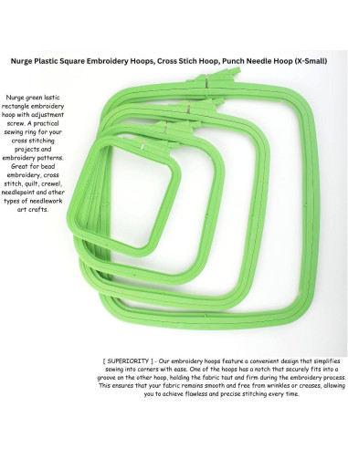 Aro de Bordado Rectangular Plástico Nurge No:2 Verde 14.5x16.5cm