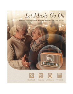 Radio Portátil Vintage PRUNUS J-120 AM FM Bluetooth 1800mAh 2