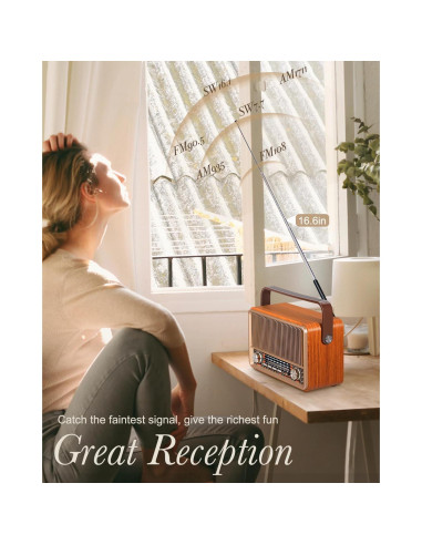 Radio Portátil Vintage PRUNUS J-120 AM FM Bluetooth 1800mAh