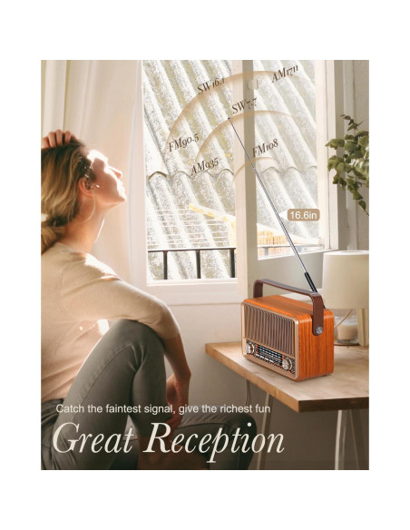 Radio Portátil Vintage PRUNUS J-120 AM FM Bluetooth 1800mAh