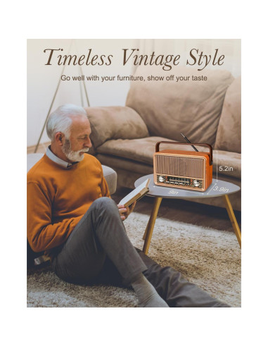 Radio Portátil Vintage PRUNUS J-120 AM FM Bluetooth 1800mAh