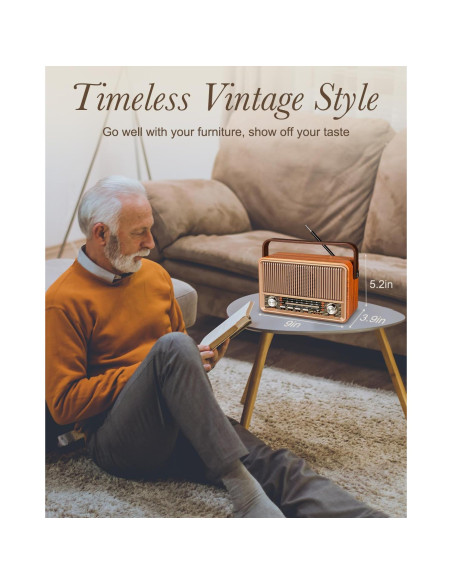 Radio Portátil Vintage PRUNUS J-120 AM FM Bluetooth 1800mAh