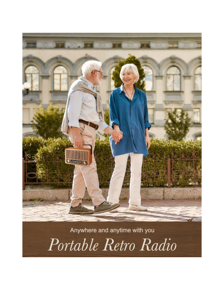 Radio Portátil Vintage PRUNUS J-120 AM FM Bluetooth 1800mAh