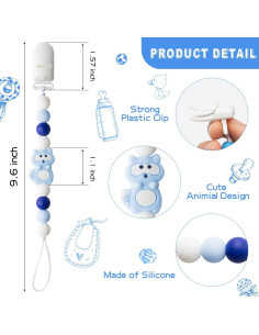 4 Clips de Chupete de Silicona para Bebés - Panda, Dinosaurio, Elefante, Mapache 2