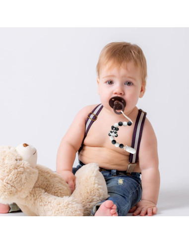 4 Clips de Chupete de Silicona para Bebés - Panda, Dinosaurio, Elefante, Mapache