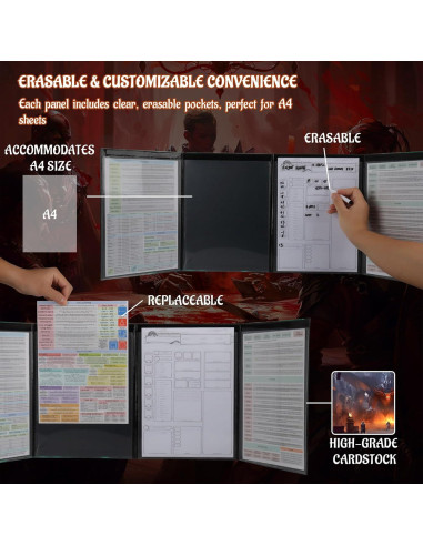 Pantalla de DM CZYY 4 Paneles Borrable para Dungeons y Dragons