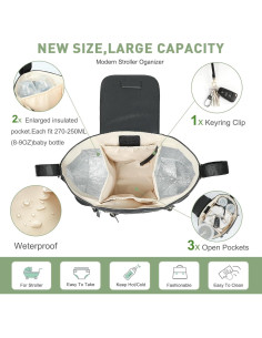 Organizador de Cochecito Miss Fong Negro con Soporte para Tazas 2