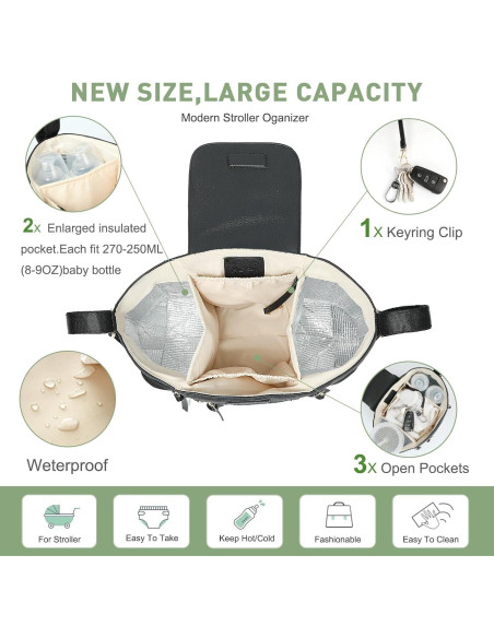 Organizador de Cochecito Miss Fong Negro con Soporte para Tazas