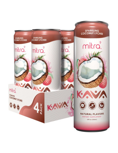 Bebida Espumosa de Kava Mitra9 con Coco y Lichi 355 ml - 4 Unidades