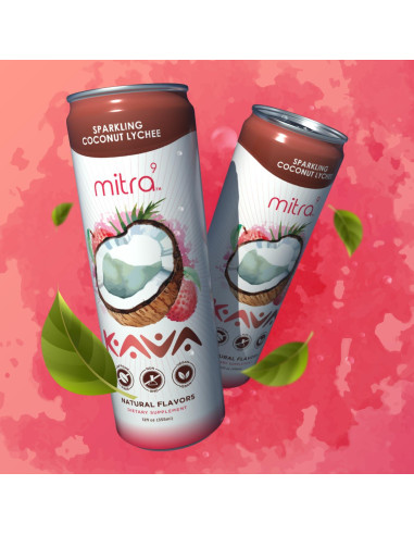 Bebida Espumosa de Kava Mitra9 con Coco y Lichi 355 ml - 4 Unidades