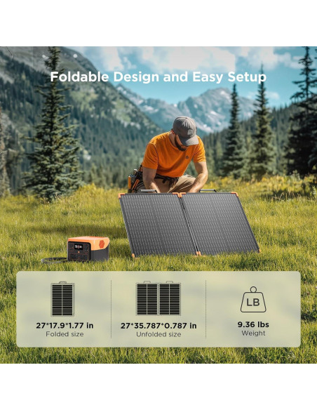 Panel Solar Portátil ZOUPW 100W Plegable IP68 para Camping