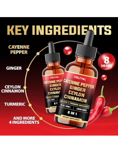 Gotas Líquidas de Pimienta de Cayena Milivol 30ml - 2 Paquetes
