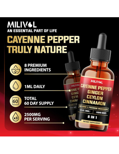 Gotas Líquidas de Pimienta de Cayena Milivol 30ml - 2 Paquetes