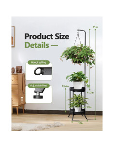 Soporte de Planta Colgante RINBOU 2 Niveles 155 cm Negro 2