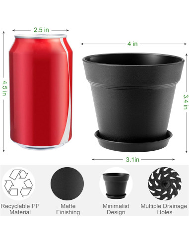 Macetas de Plástico 4 Pulgadas FHWTY - 6 Paquete con Bandeja