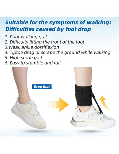 Soporte de Tobillo Tenbon Férula Pie Caído Ajustable Negro