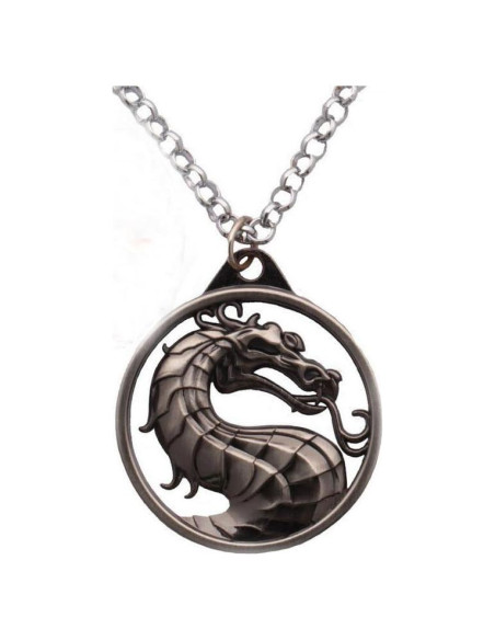 Collar Amuleto Dragón Vintage Mortal Kombat Gris 4.5cm