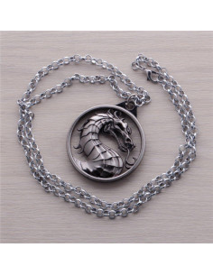 Collar Amuleto Dragón Vintage Mortal Kombat Gris 4.5cm 2