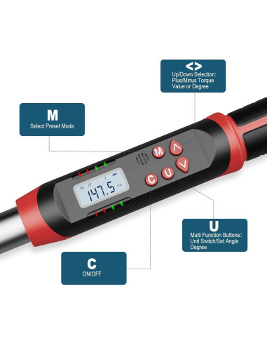 Llave de Torque Digital Leolee 1/2" 10-200 Nm con Alerta LED