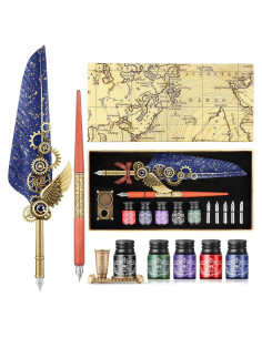 Set de Caligrafía GrnVibe con Pluma de Pavo y Tinta 5 Colores