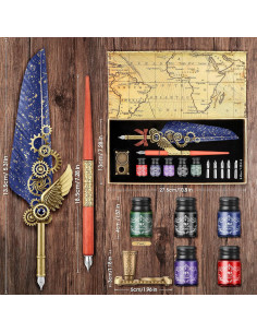 Set de Caligrafía GrnVibe con Pluma de Pavo y Tinta 5 Colores 2
