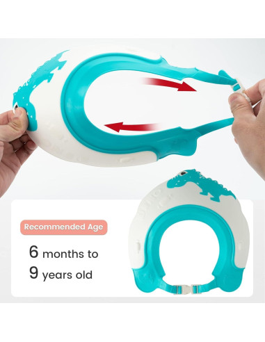 Gorro de Ducha para Bebés FUNUPUP Ajustable Dinosaurio Azul
