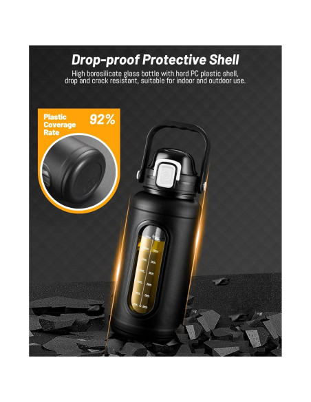 Botella de Agua de Vidrio Nefeeko 1500 ml con Pajilla y Funda Botella de Agua de Vidrio Nefeeko 1500 ml con Pajilla y Funda