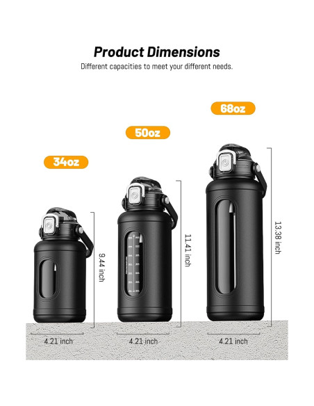 Botella de Agua de Vidrio Nefeeko 1500 ml con Pajilla y Funda Botella de Agua de Vidrio Nefeeko 1500 ml con Pajilla y Funda