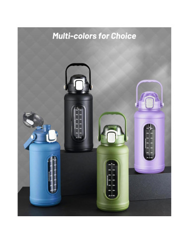 Botella de Agua de Vidrio Nefeeko 1500 ml con Pajilla y Funda