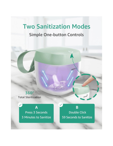 Esterilizador de Chupetes GROWNSY UV Portátil Verde 99.99% Limpio