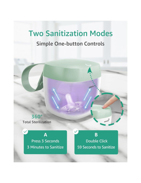 Esterilizador de Chupetes GROWNSY UV Portátil Verde 99.99% Limpio