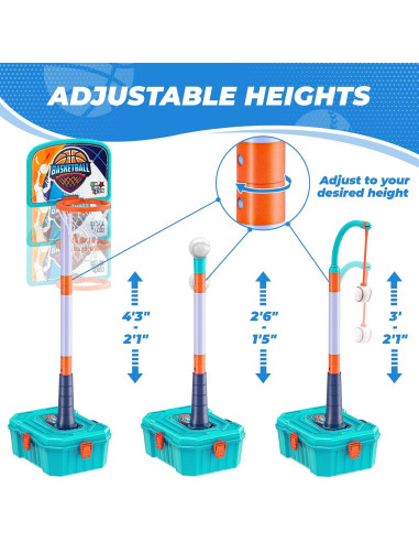 Aro de Baloncesto 4 en 1 ToyUnited Ajustable 64-131 cm
