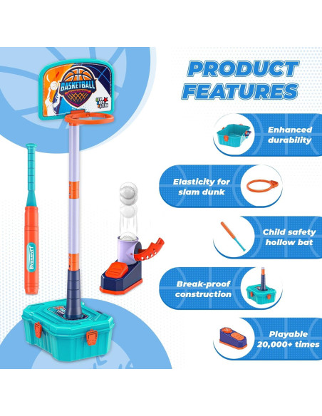 Aro de Baloncesto 4 en 1 ToyUnited Ajustable 64-131 cm